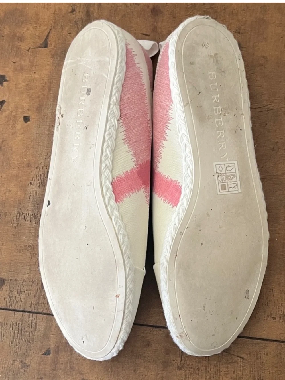 Burberry Pink & White Canvas Espadrille Flats